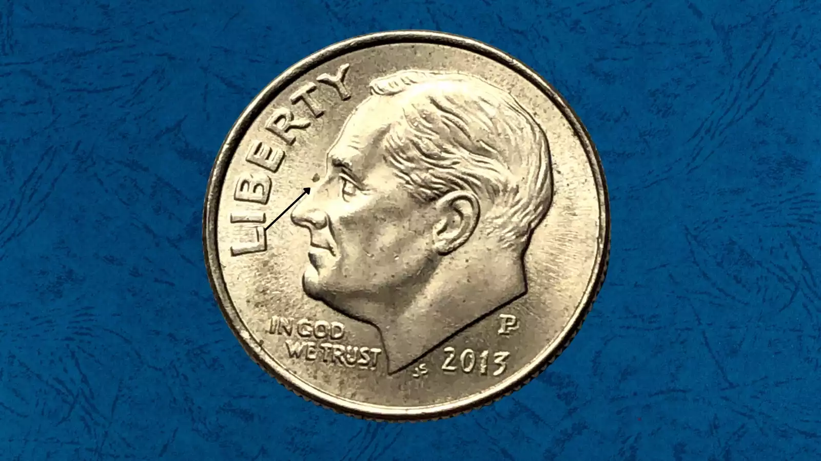 2013-D Roosevelt dime struck-through grease error with weakened design details on obverse