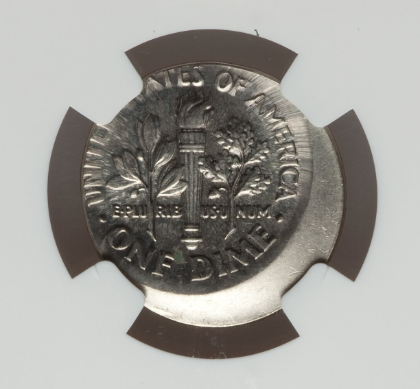 2013-P Roosevelt dime off-center strike error with blank planchet crescent visible on one side