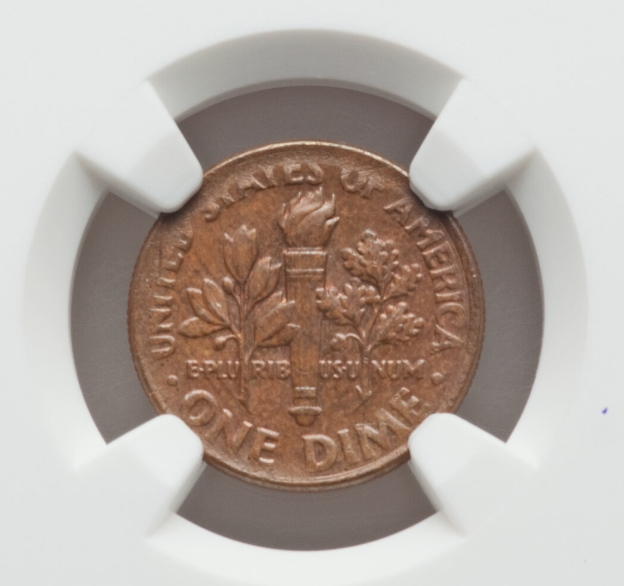 2013 Roosevelt dime missing clad layer error showing exposed copper core on one side